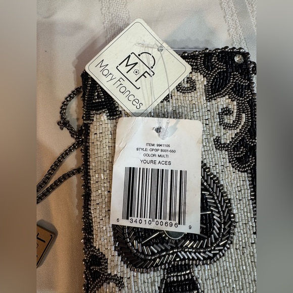 Mary Frances You’re Aces Cell Phone/Glass Black&Cream Beaded Crossbody Handbag - Picture 14 of 16